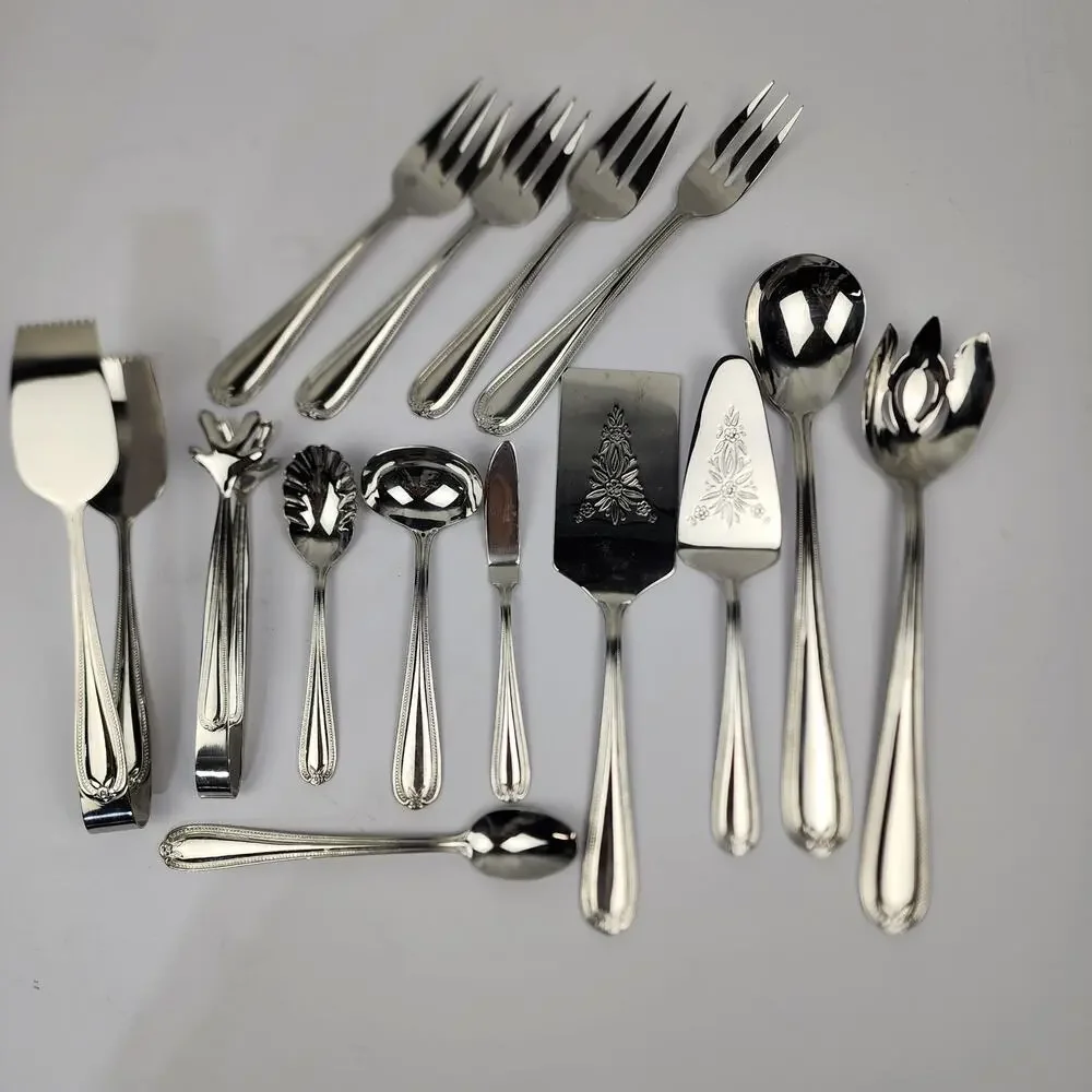 13 Temp-Tations 18/10 Tara Old World Bead Stainless Serving Pieces Ladle Tongs